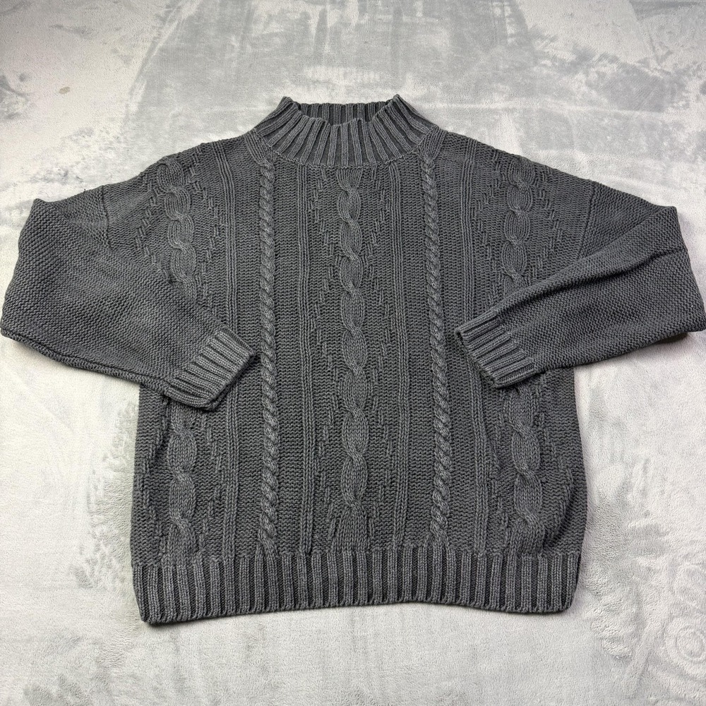 Vintage‎ Forenza Sweater Womens Medium Gray Cable Knit Mock Neck Pullover 90s